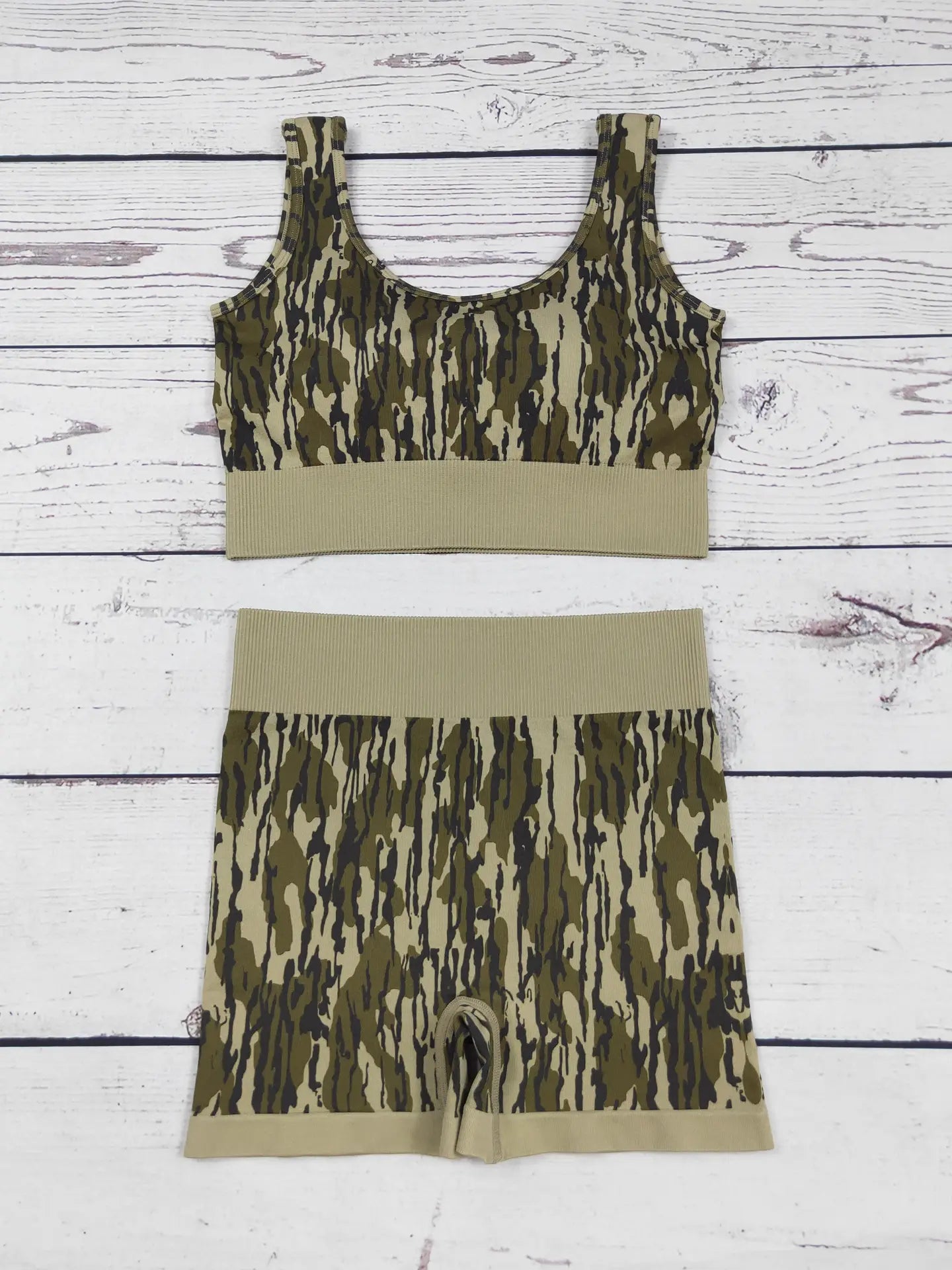 Camouflage Printed Seamless Bra Shorts Active Set