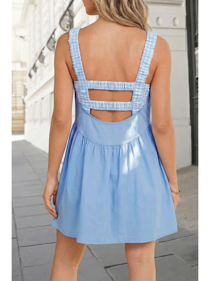 Gingham Contrast Patchwork 2pcs Mini Dress