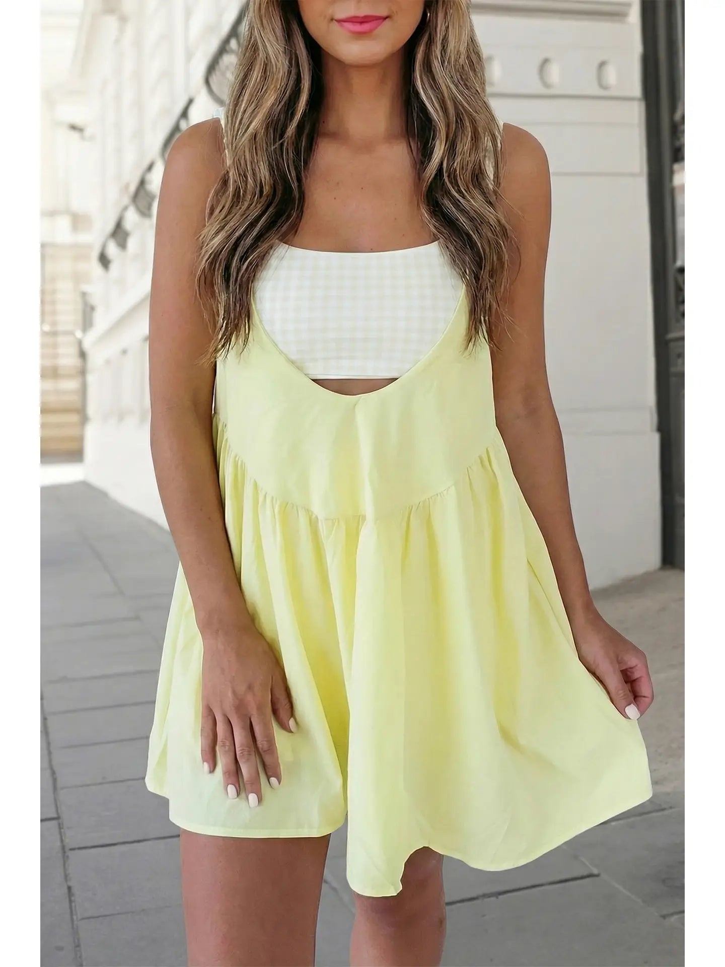 Gingham Contrast Patchwork 2pcs Mini Dress