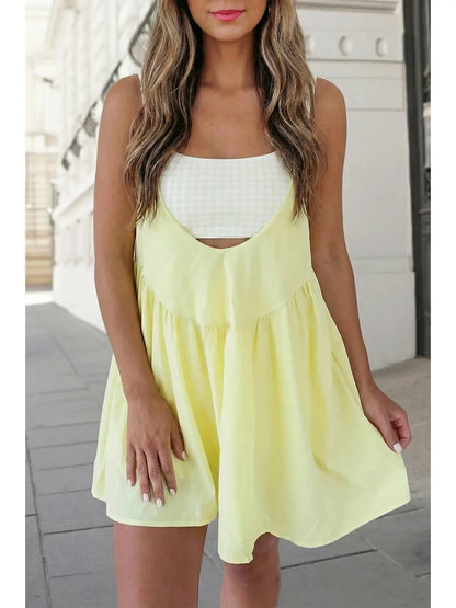 Gingham Contrast Patchwork 2pcs Mini Dress